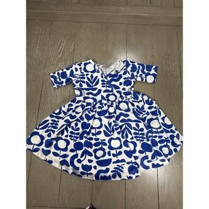 Hanna Andersson Dress Girls 2T Blue Floral V Neck Fit & Flare Knee Length Cotton